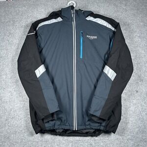 AMAZON Winter Jacket Mens Size Large Navy Blue Reflective Insulated Big Logo